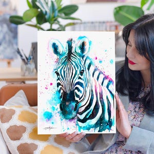 Blue Zebra watercolor painting print by Slaveika Aladjova, art, animal, illustration, home decor, Nursery, gift, Wildlife, wall art