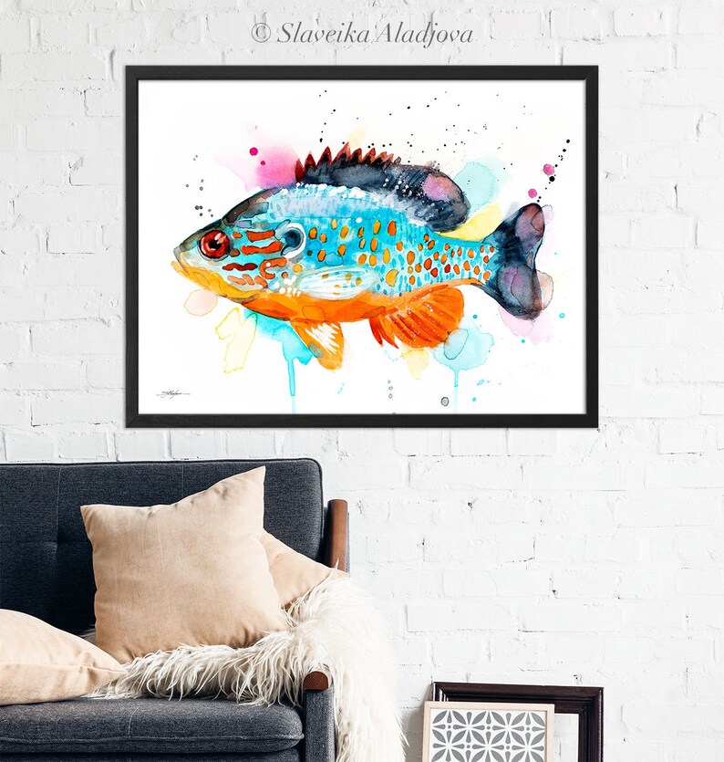 Orangespotted Sunfish Watercolor Painting Print by Slaveika - Etsy