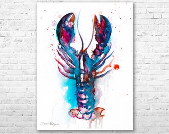 Lobster 2 watercolor painting print by Slaveika Aladjova, art, animal, illustration, Sea art, sea life art, nautical, ocean art, wall art