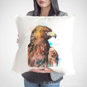 Golden Eagle throw pillow cover by Slaveika Aladjova, cushion cover, Decorative Pillow Cover, Animal Art, Watercolor pillow, Christmas gift