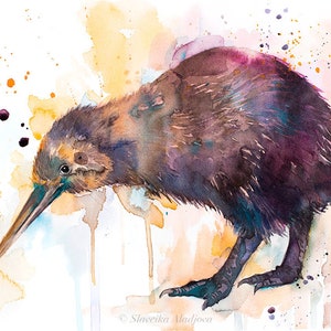 Kiwi watercolor painting print by Slaveika Aladjova, extra large canvas, art, animal, illustration, home decor, Wildlife, Contemporary, image 2