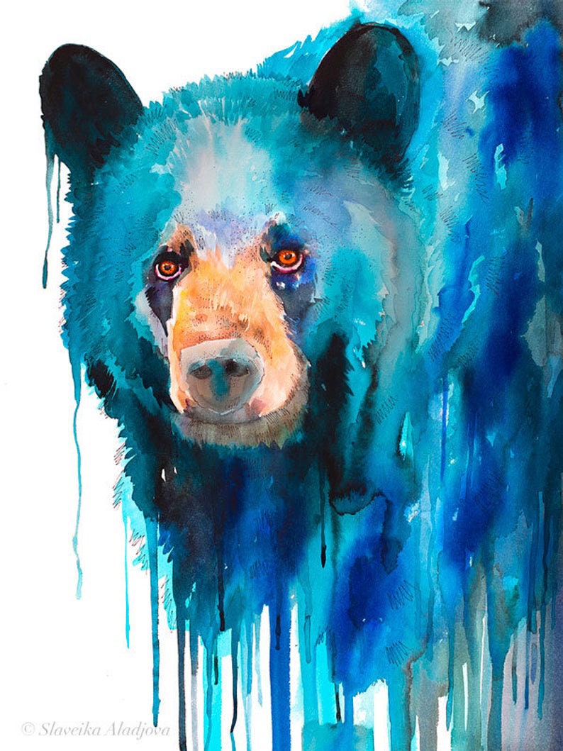 Original Watercolour Painting Blue American Black Bear Art - Etsy Original Watercolour Painting Blue American Black Bear Art - Etsy