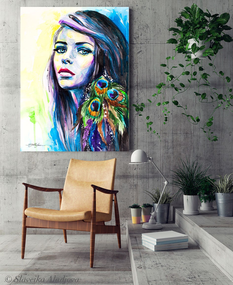 Peacock Girl Watercolor Painting Print by Slaveika Aladjova, Fashion ...