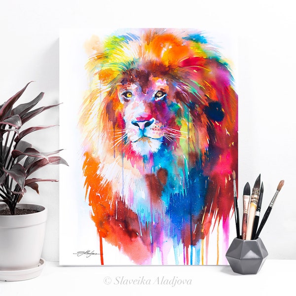 Lion watercolor painting print by Slaveika Aladjova, art, animal, illustration, home decor, Nursery, African, Wildlife, Contemporary