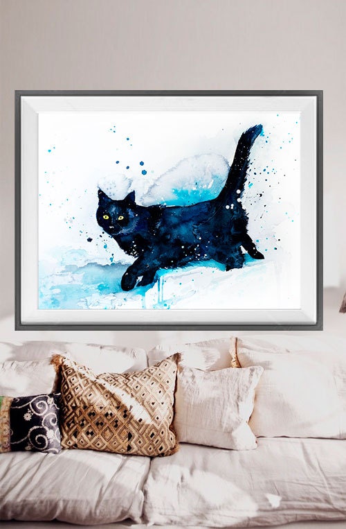 Black Cat Watercolor Painting Print by Slaveika Aladjova Art - Etsy