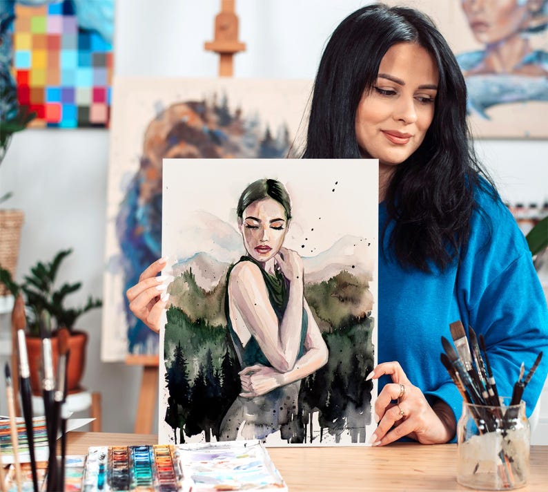 Mountain Girl Watercolor Painting Print by Slaveika Aladjova, Fashion ...