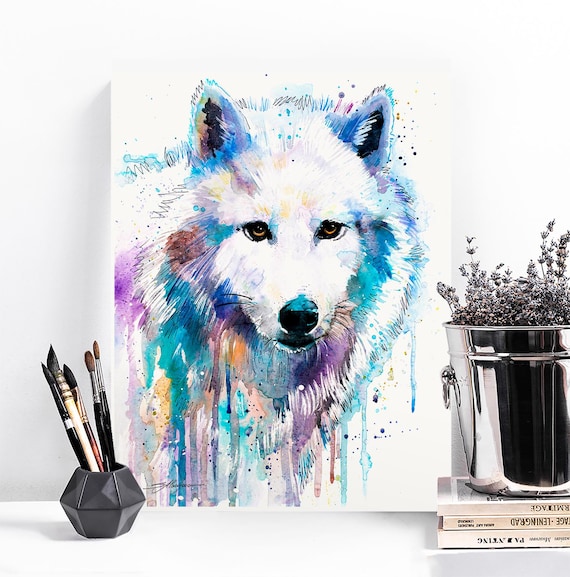 スラヴェイカ・アラジョヴァ作「北極オオカミ」限定版水彩画アート