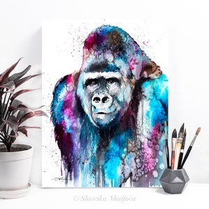 Gorilla watercolor painting print by Slaveika Aladjova, art, animal, illustration, home decor, Nursery, Wildlife, monkey, primate, gift