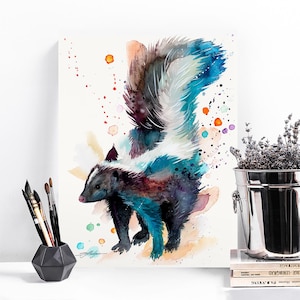 Skunk watercolor painting print by Slaveika Aladjova, art, animal, illustration, home decor, Nursery, gift, Wildlife, wall art