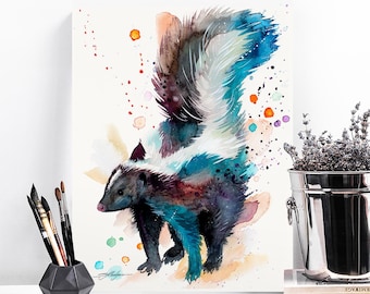 Skunk watercolor painting print by Slaveika Aladjova, art, animal, illustration, home decor, Nursery, gift, Wildlife, wall art