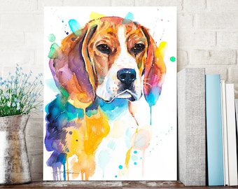 Beagle dog watercolor painting print by Slaveika Aladjova, animal, illustration, home decor, Nursery, Contemporary, dog art, cute pet