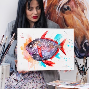 Opah Moonfish Sunfish watercolor painting print by Slaveika Aladjova, art, animal, illustration, Sea art, sea life, nautical, ocean art,Fish