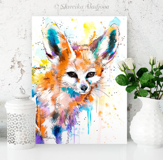 Fennec Fox watercolor painting print by Slaveika Aladjova, art, animal, illustration, home decor, Nursery, gift, Wildlife, wall art