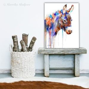 Purple Donkey Watercolor Painting Print by Slaveika Aladjova, Animal ...