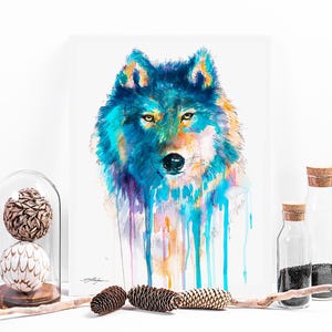 Blue Wolf watercolor painting print by Slaveika Aladjova, art, animal, illustration, home decor, Nursery, gift, Wildlife, wall art