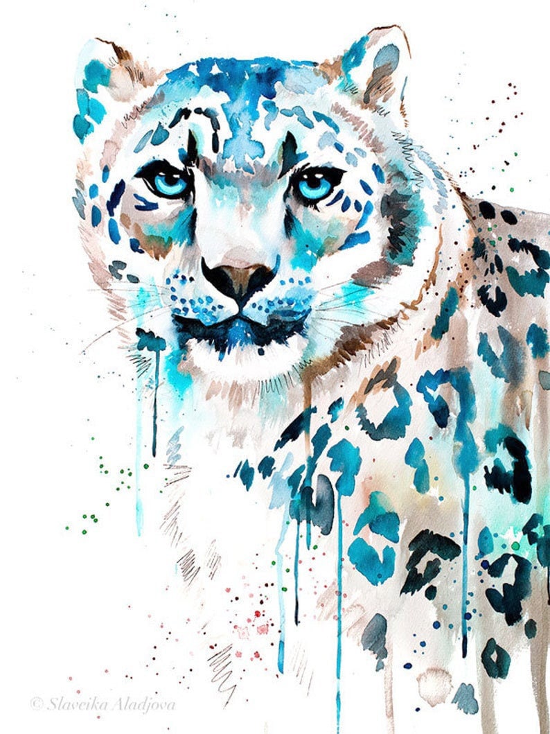 Original Watercolour Painting Snow Leopard Art Animal - Etsy Australia Original Watercolour Painting Snow Leopard Art Animal - Etsy Australia