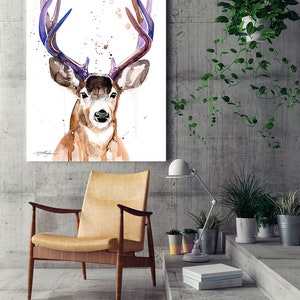 Mule Deer, Black-tailed Deer Watercolor Painting Print by Slaveika ...