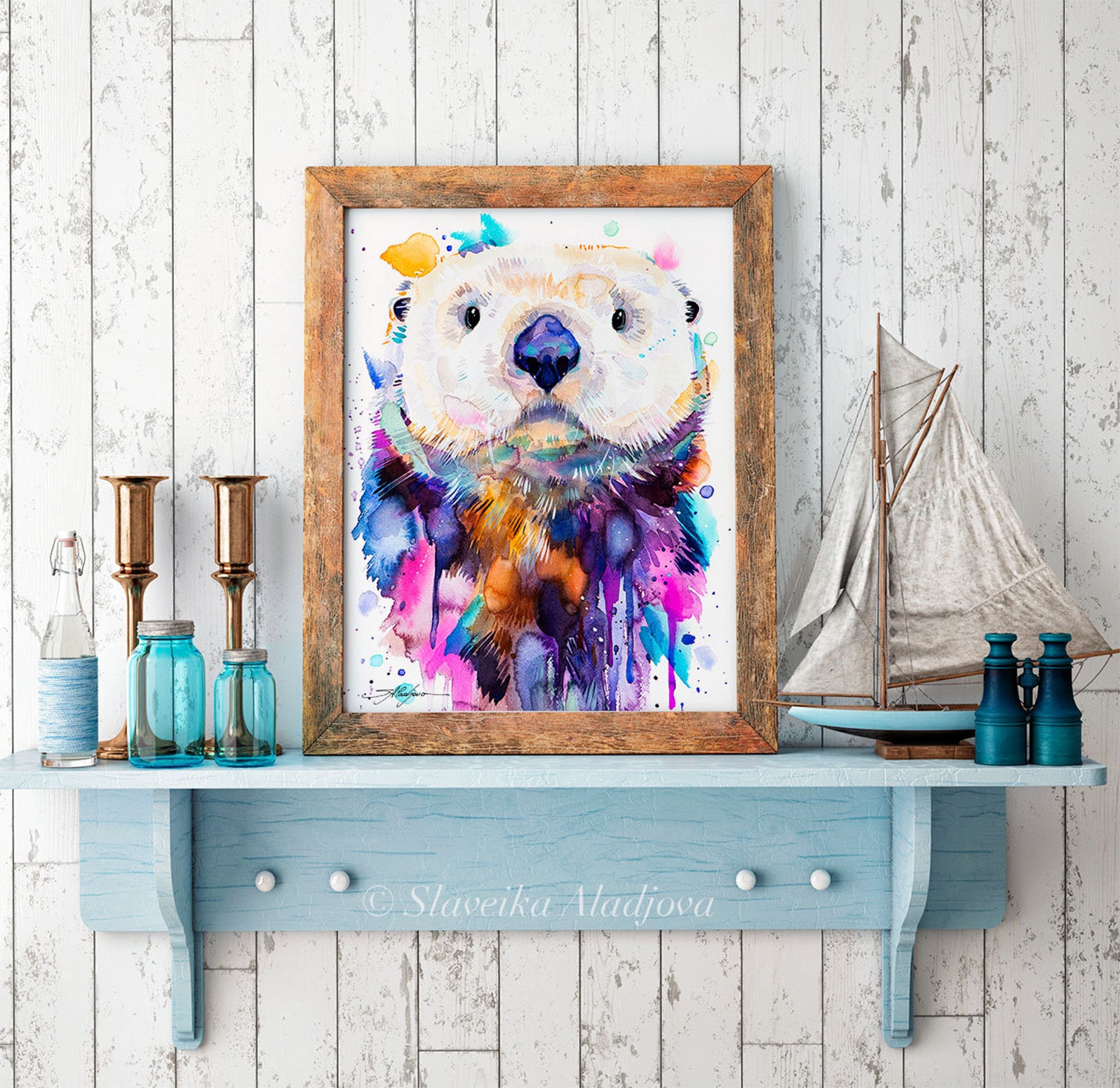 Sea Otter Watercolor Painting Print by Slaveika Aladjova Art - Etsy
