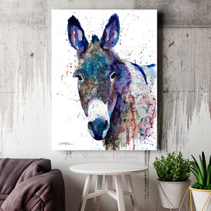Blue Donkey Watercolor Painting Print by Slaveika Aladjova, Art, Animal ...