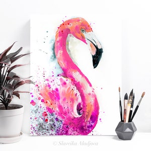 Pink Flamingo watercolor painting print by Slaveika Aladjova, art, animal, illustration, bird, home decor, wall art, gift, Wildlife image 5