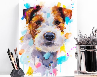 Parson Russell Terrier dog watercolor painting print by Slaveika Aladjova, animal, illustration, home decor, Nursery, Contemporary, dog art