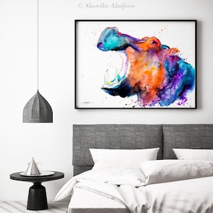 Hippo watercolor painting print by Slaveika Aladjova, art, animal, illustration, home decor, Nursery, African, Wildlife, wall art image 7