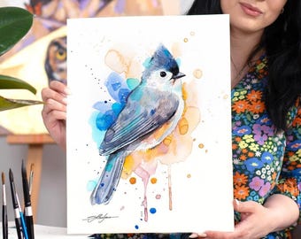 Tufted Titmouse Limited Edition Watercolor Art Print by Slaveika Aladjova, animal, illustration, bird, home decor, portrait, painting