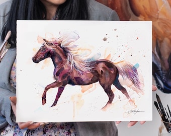 Akwarela „Rocky Mountain Horse” w limitowanej edycji autorstwa Slaveiki Aladjova, zwierzę, ilustracja, wystrój wnętrz, sztuka ścienna, współczesna