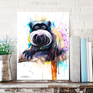 Emperor Tamarin Watercolor Painting Print by Slaveika Aladjova, Art ...