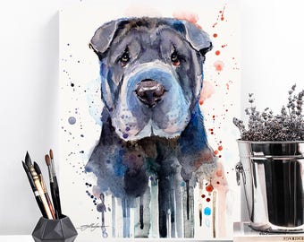 Shar Pei watercolor painting print by Slaveika Aladjova, animal, illustration, home decor, Nursery, Contemporary, dog art, wall art