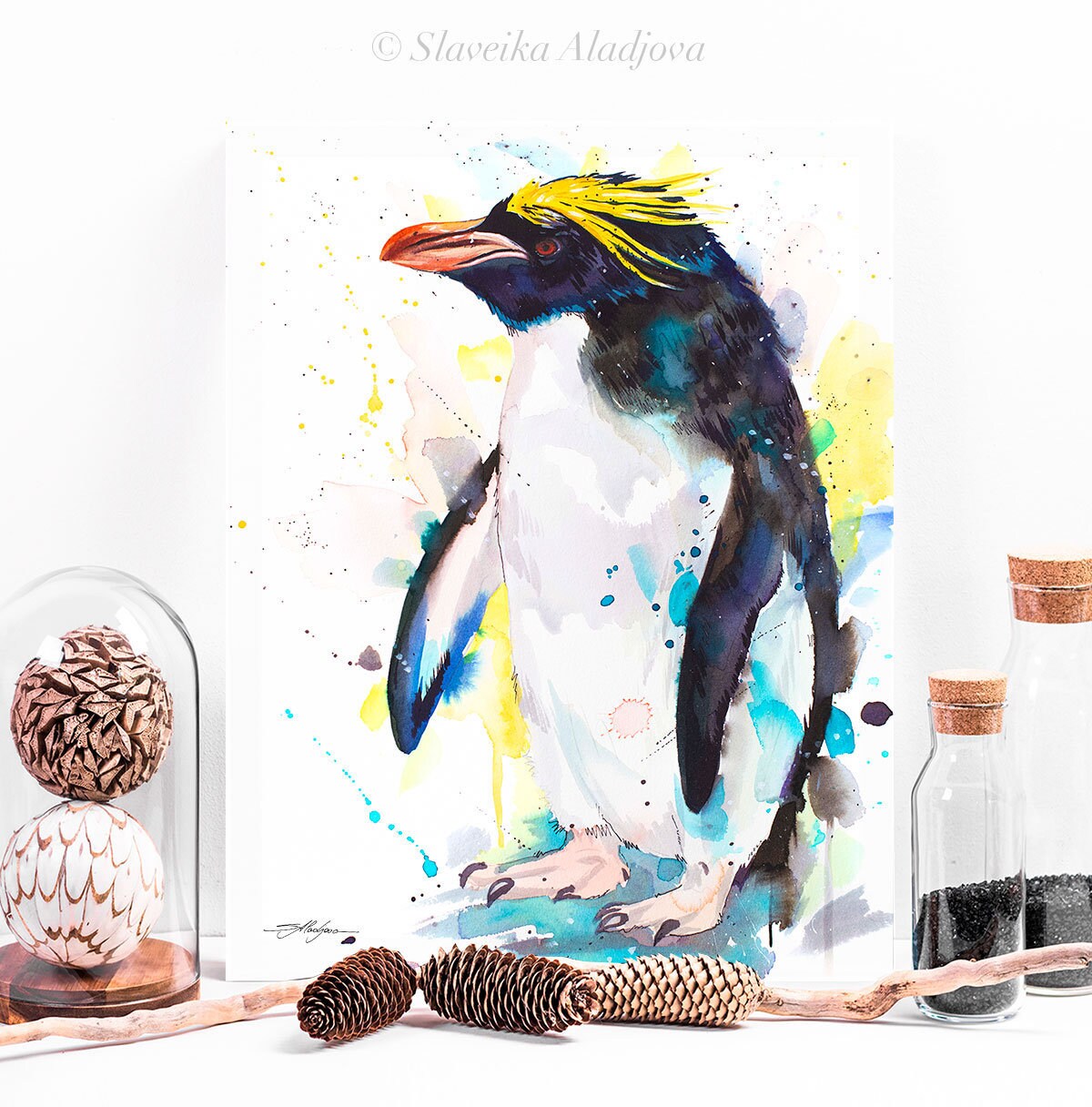 Macaroni penguin watercolor painting print by Slaveika Aladjova, animal