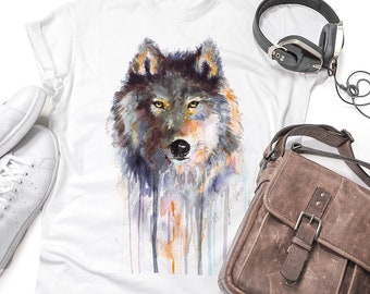 Gray wolf T-shirt, Ladies' T-shirt with wolf print, women's tees, Wolf Lover Gift idea, Graphic tee, ring spun Cotton 100%