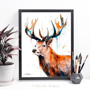 Red Deer Stag Watercolor Painting Print by Slaveika Aladjova, Art ...