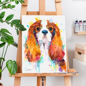 Cavalier King Charles Spaniel, dog watercolor painting print by Slaveika Aladjova, animal, illustration, home decor, Nursery, Contemporary,
