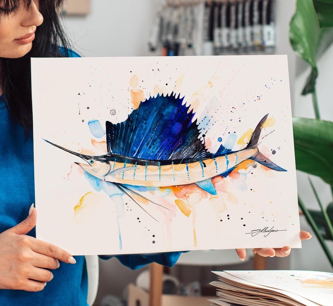 Atlantic Sailfish Limited Edition Watercolor Art Print by Slaveika ...
