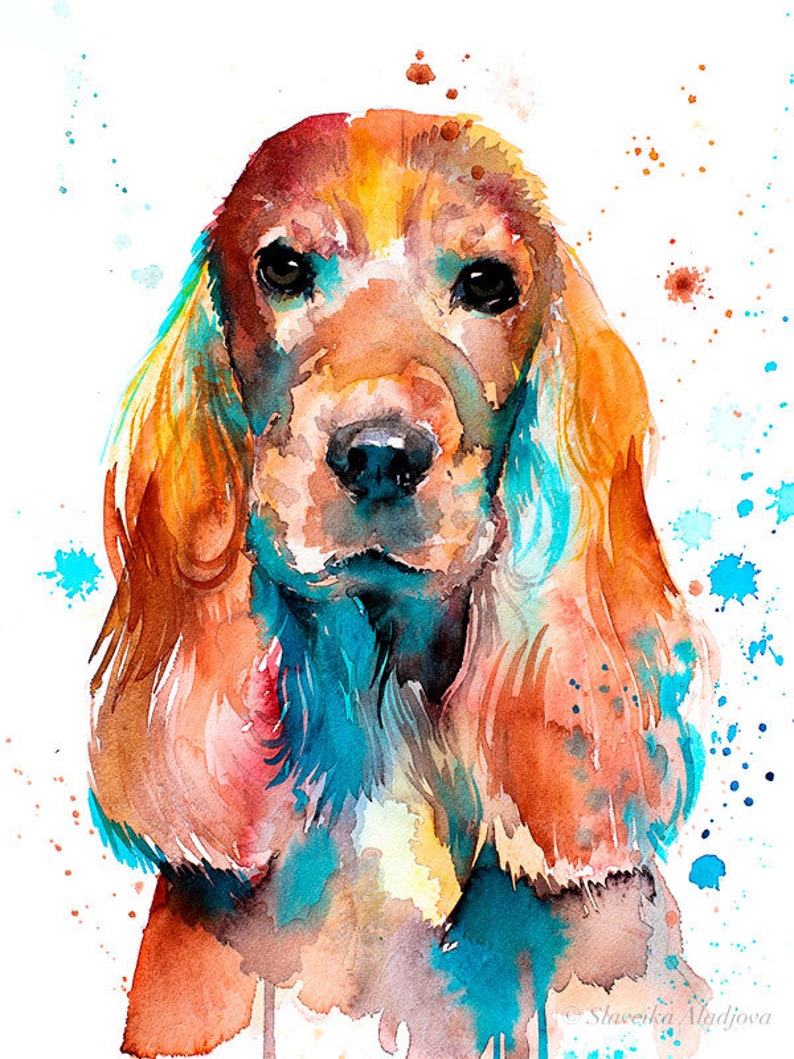 English Cocker Spaniel Watercolor Painting Print by Slaveika Etsy