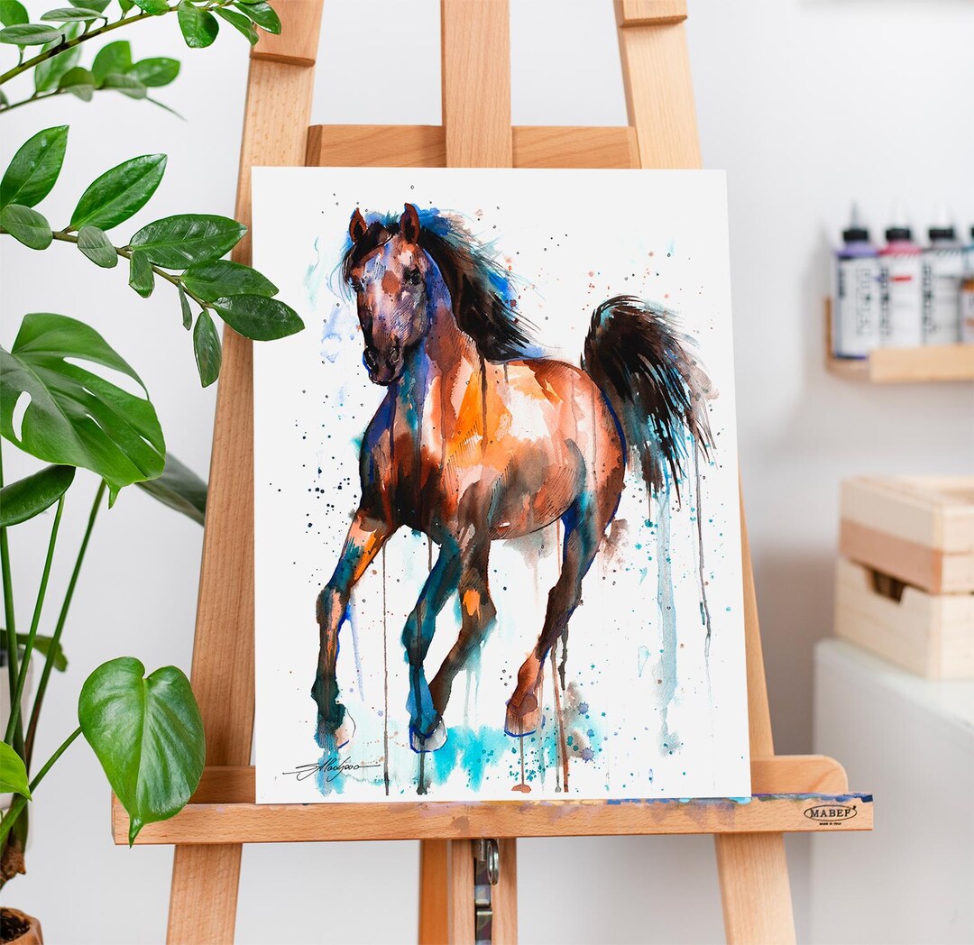 Brown and Black Horse Watercolor Painting Print by Slaveika Aladjova ...