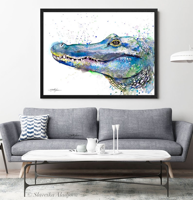 Crocodile watercolor painting print by Slaveika Aladjova, art, animal, illustration, home decor, Nursery, gift, Wildlife, wall art image 3