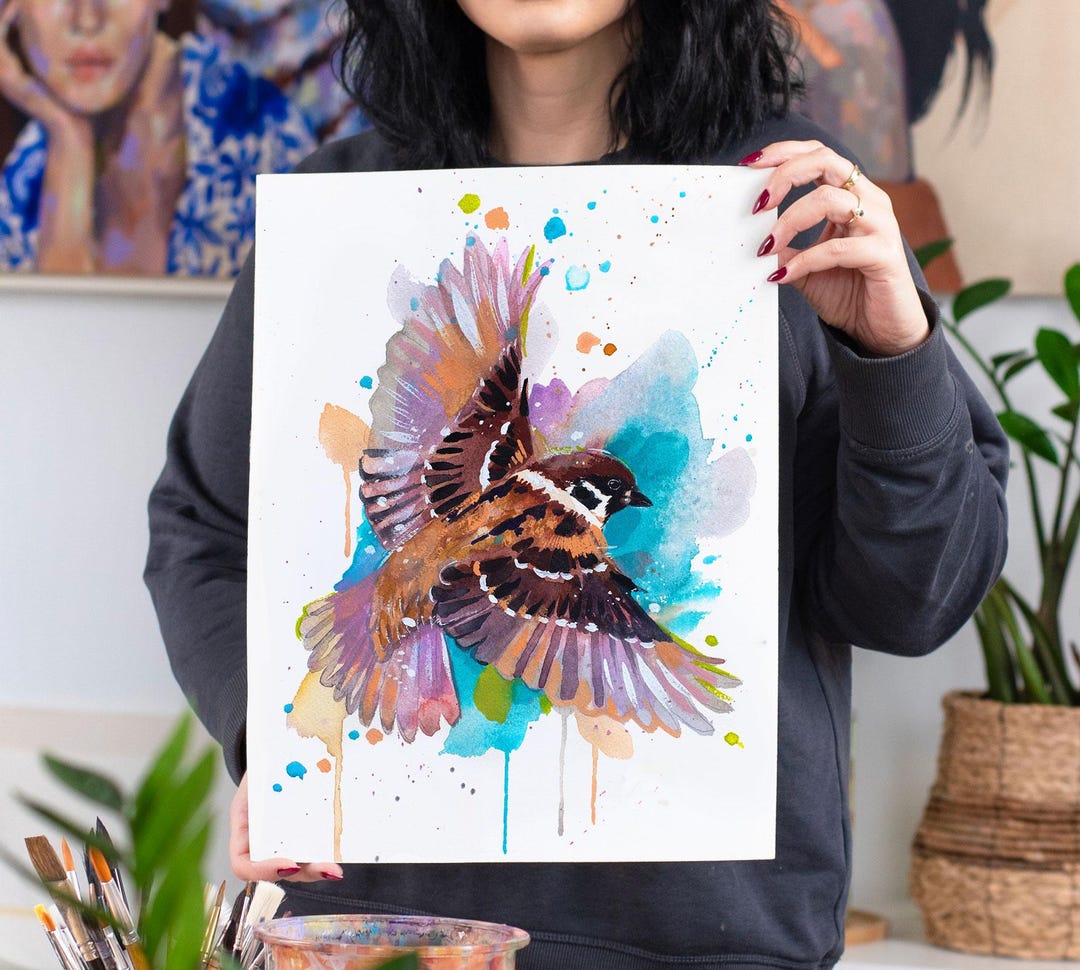 Sparrow Watercolor Painting Print by Slaveika Aladjova, Animal Art ...