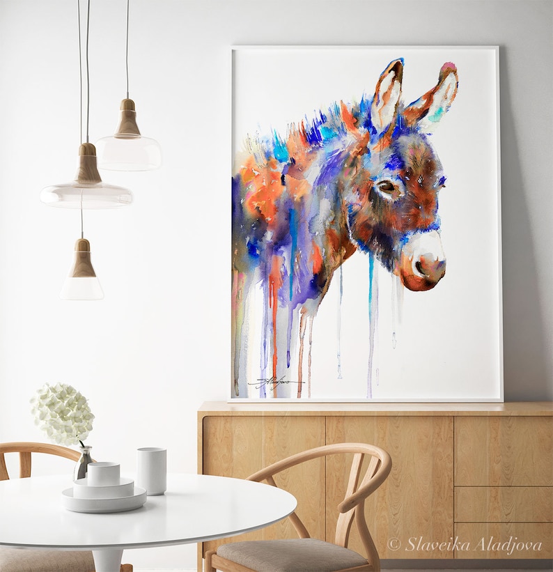 Purple Donkey Watercolor Painting Print by Slaveika Aladjova, Animal ...