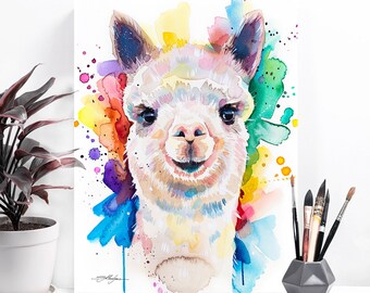 Alpaca watercolor painting print by Slaveika Aladjova, animal art, illustration,wall art, home decor, wildlife, gift, Giclee Print