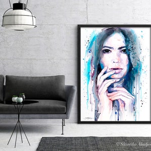 Blue Girl Watercolor Painting Print by Slaveika Aladjova, Fashion ...