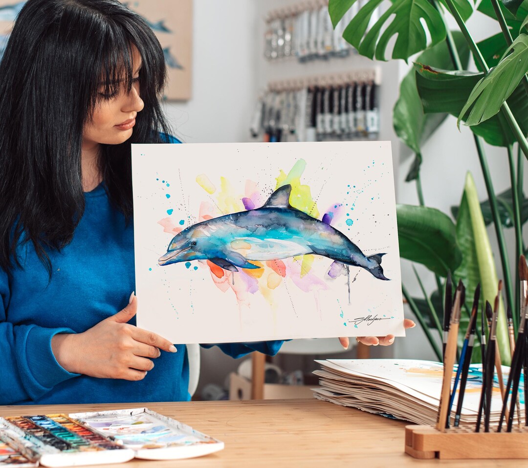 Bottlenose Dolphin Limited Edition Watercolor Art Print by Slaveika ...