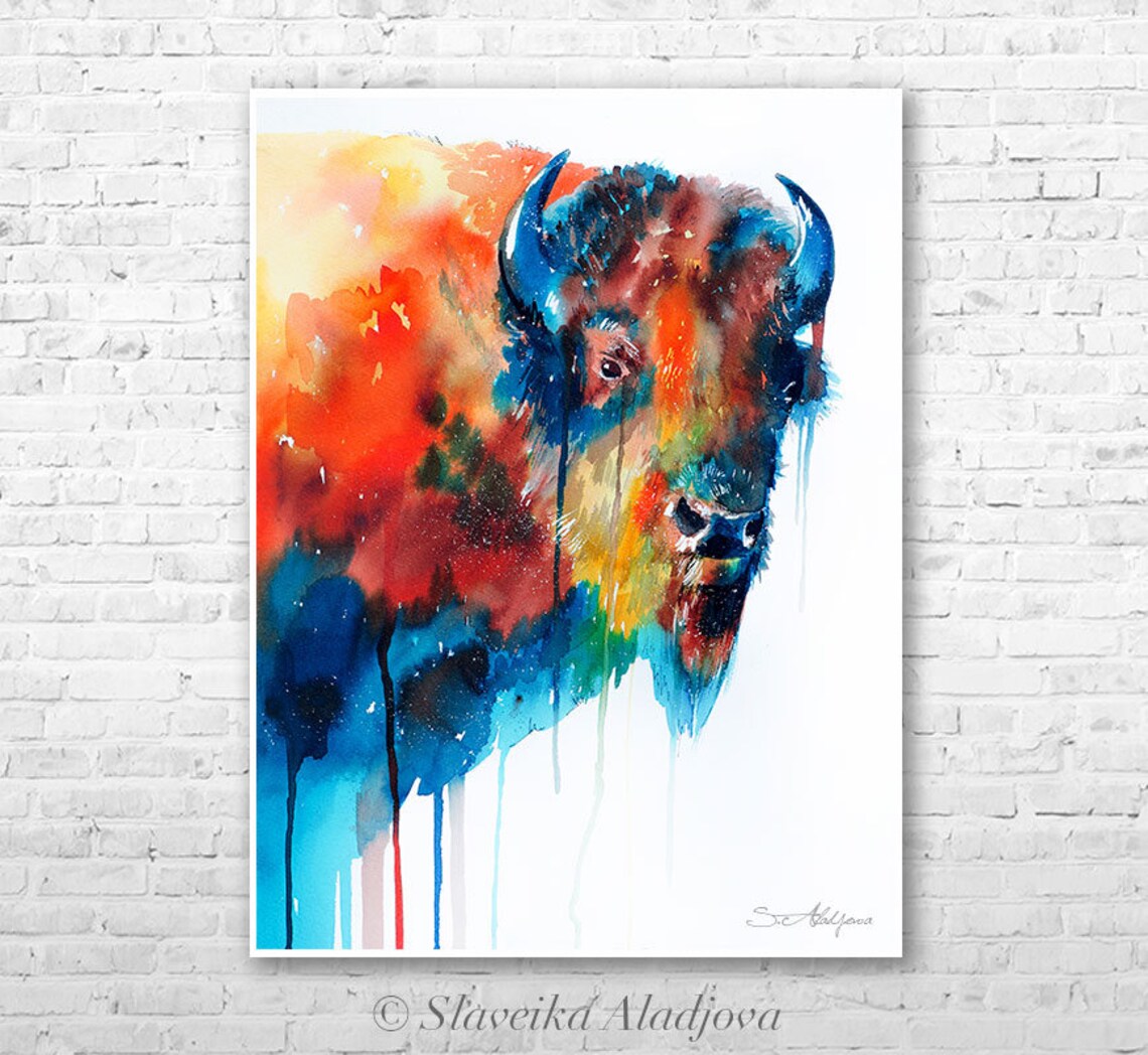 Bison Watercolor Painting Print by Slaveika Aladjova Art - Etsy