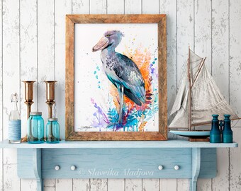Slaveika AladjovaによるShoebill限定版水彩画アートプリント、動物