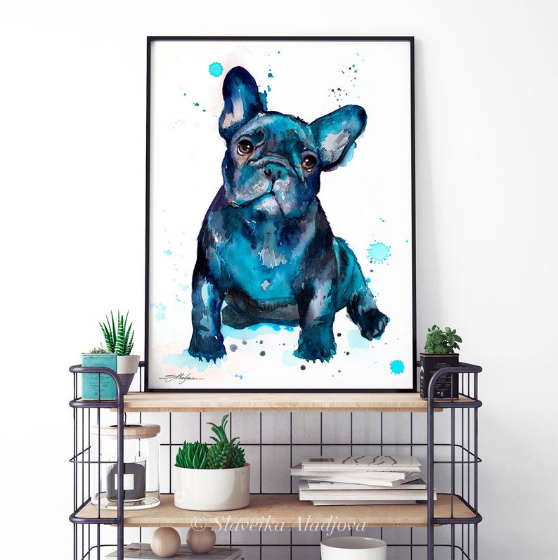 Black French Bulldog Baby watercolor painting print by Slaveika Aladjova, art, animal, illustration, home decor, gift, Contemporary, dog art image 9