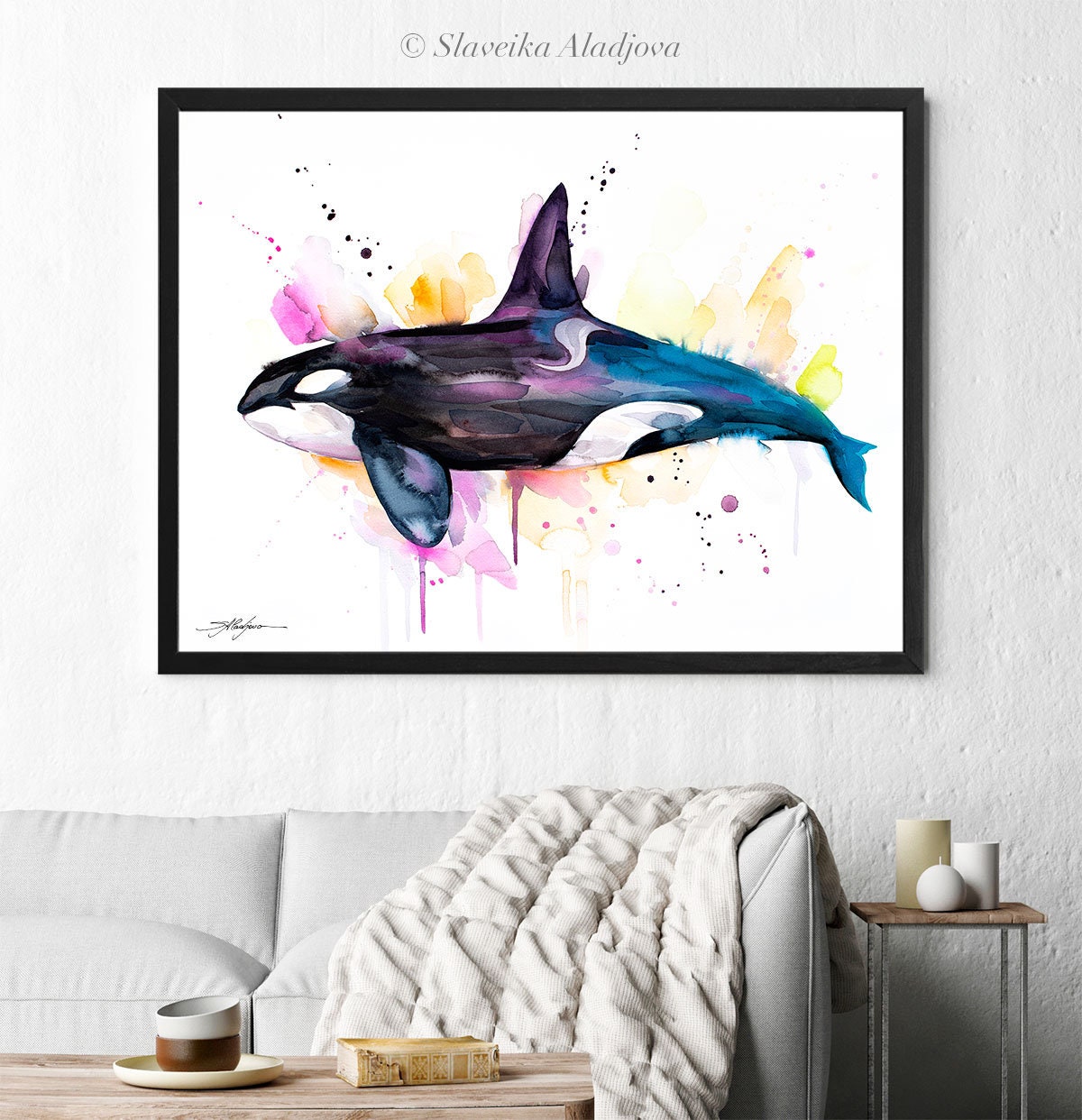 Orca Watercolor Painting Print by Slaveika Aladjova Art 