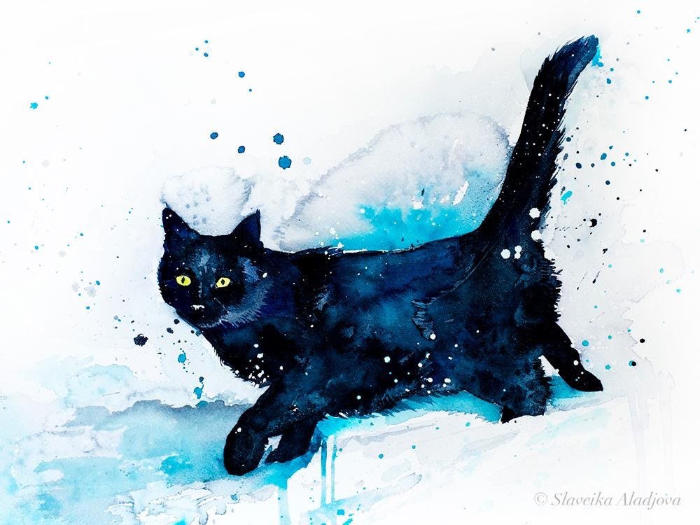 Black Cat Limited Edition Watercolor Art Print by Slaveika Aladjova ...
