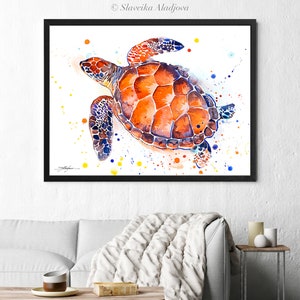Hawksbill Sea Turtle Watercolor Painting Print by Slaveika - Etsy