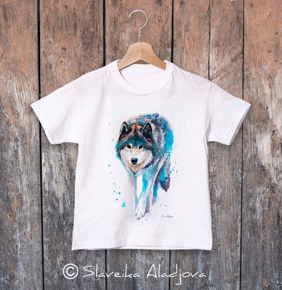 Wolf Watercolor Kids T-shirt, Boys' Clothing, Girls' Clothing